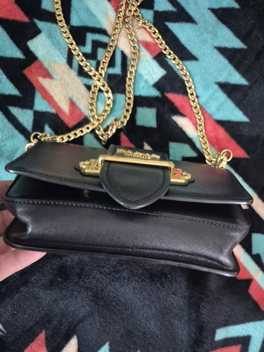 Prada Black Leather Crossbody with Gold Chain - Picture 3 of 10